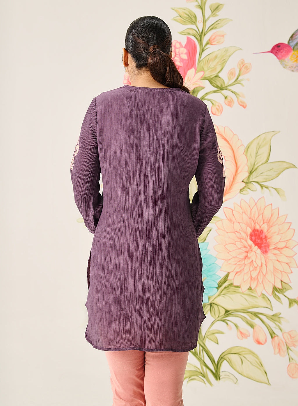 Shaya Purple Cotton Blend Embroidered Top