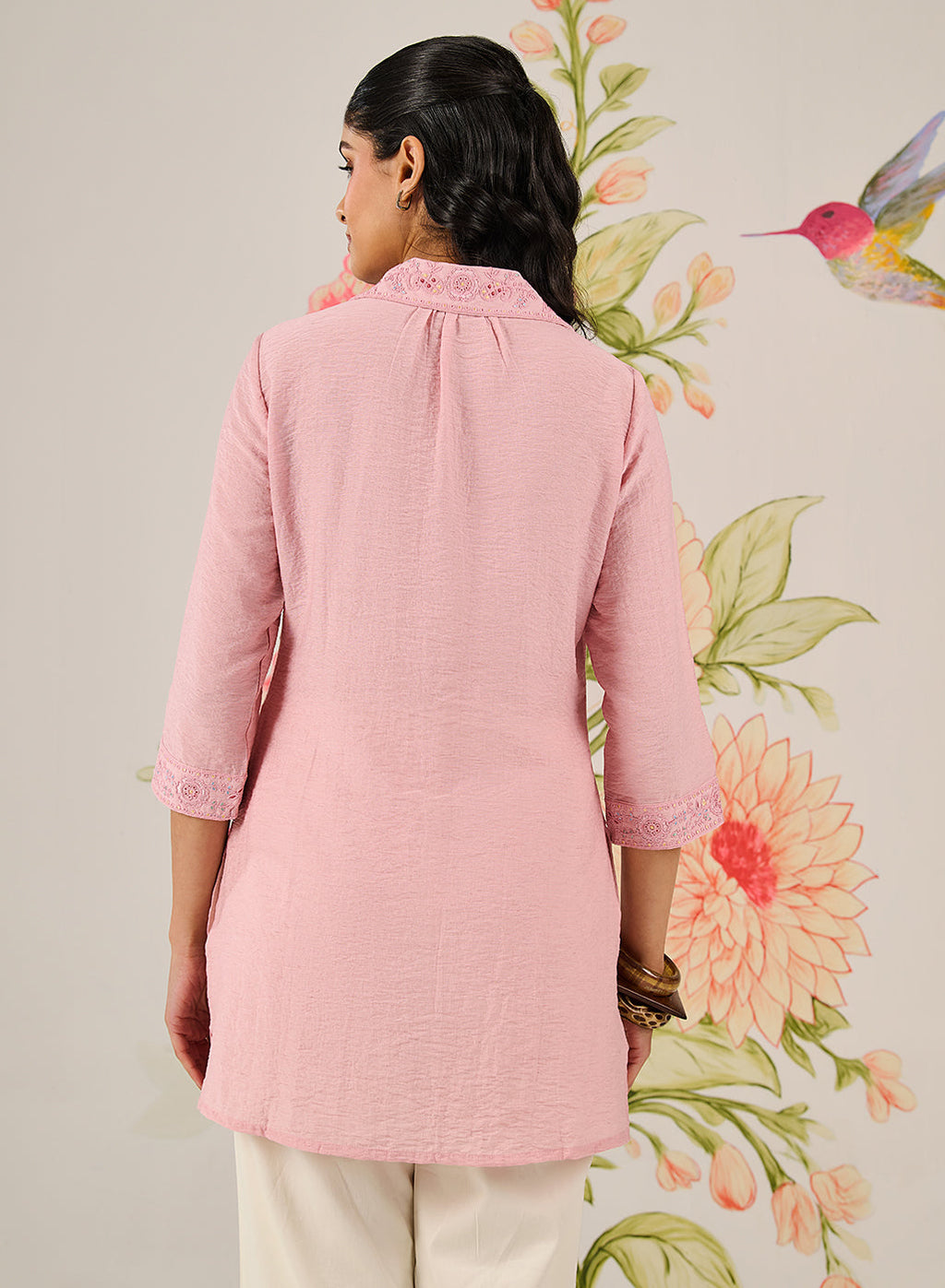 Heli Pink Embroidered Linen Shirt