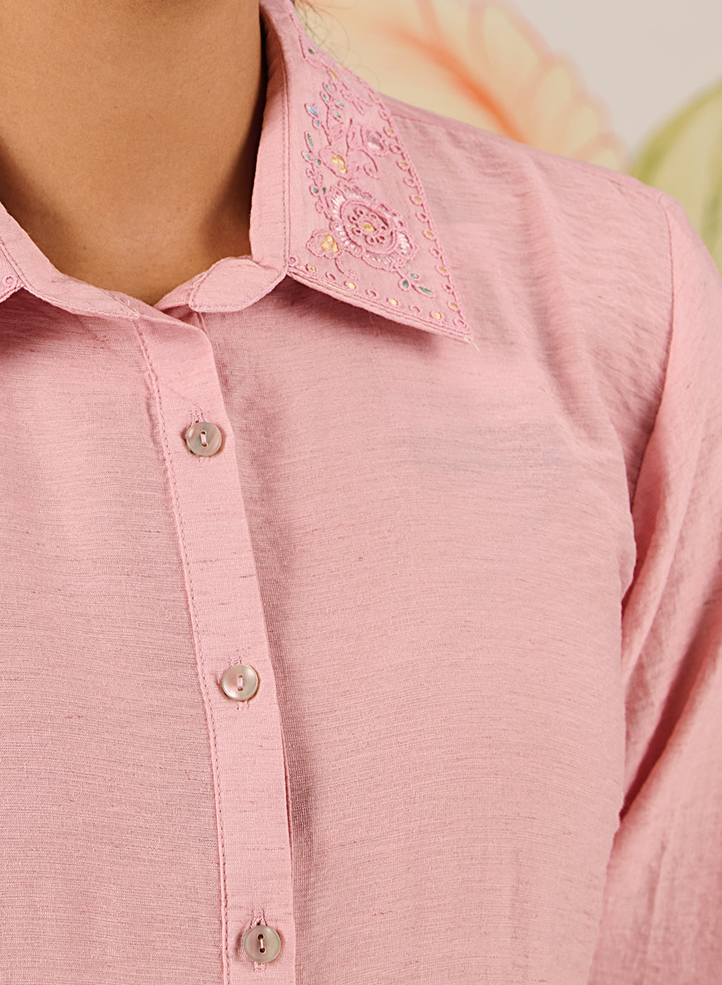 Heli Pink Embroidered Linen Shirt