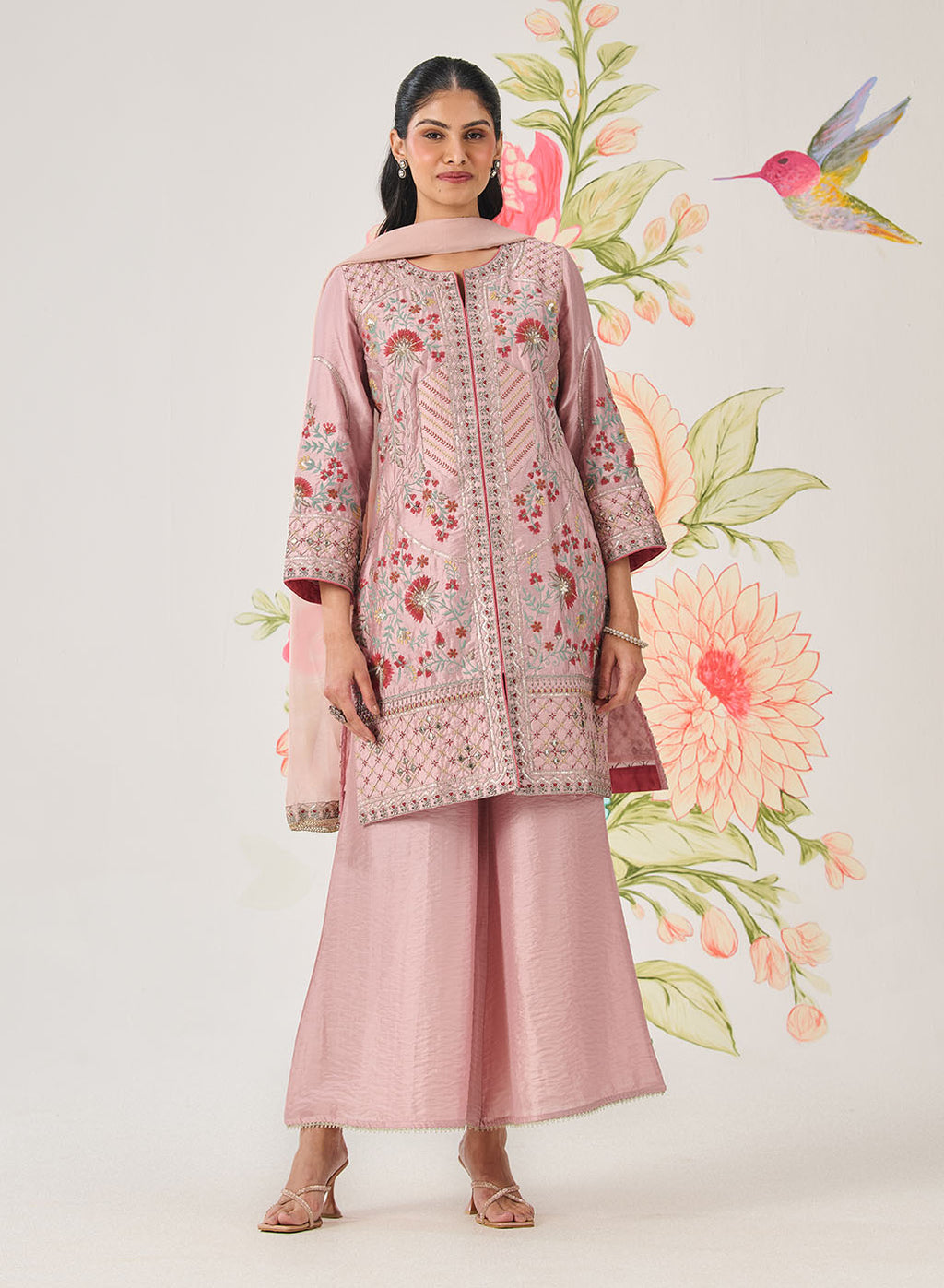 Vaara Nishat Pink Embroidered Suit Set with Dupatta