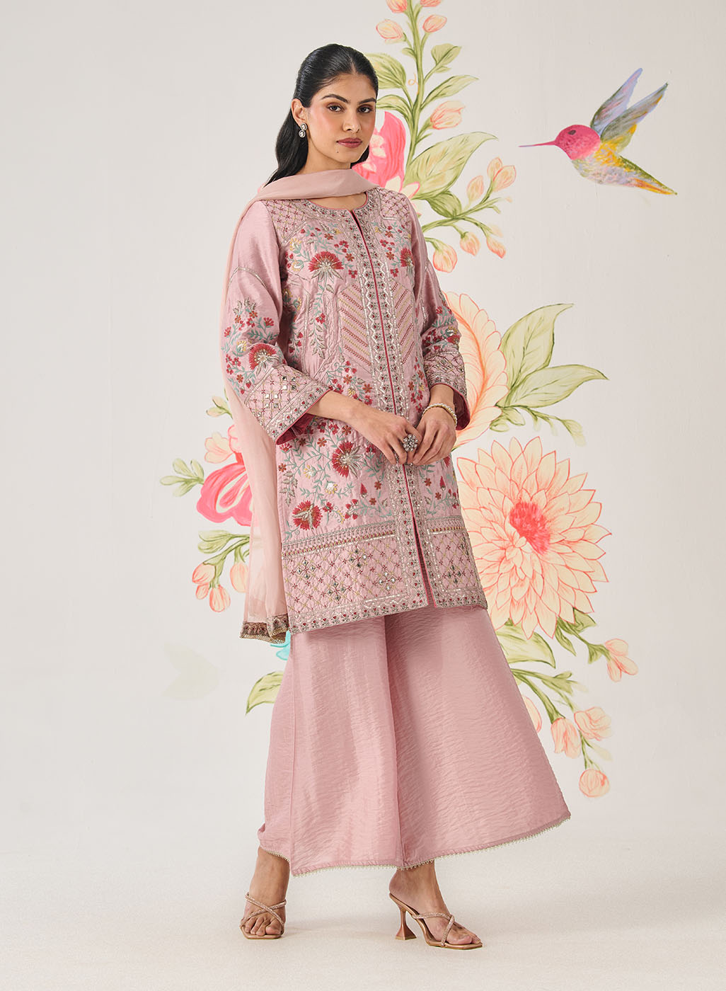 Vaara Nishat Pink Embroidered Suit Set with Dupatta