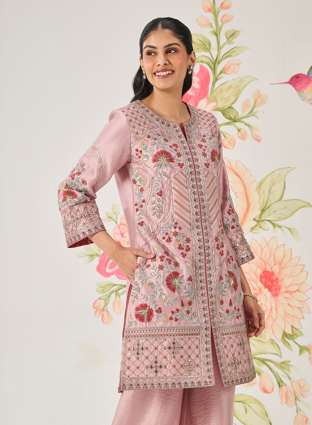 Vaara Nishat Pink Embroidered Suit Set with Dupatta