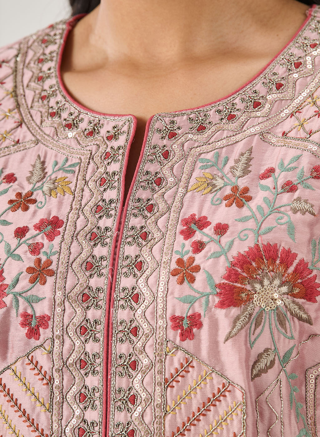 Vaara Nishat Pink Embroidered Suit Set with Dupatta
