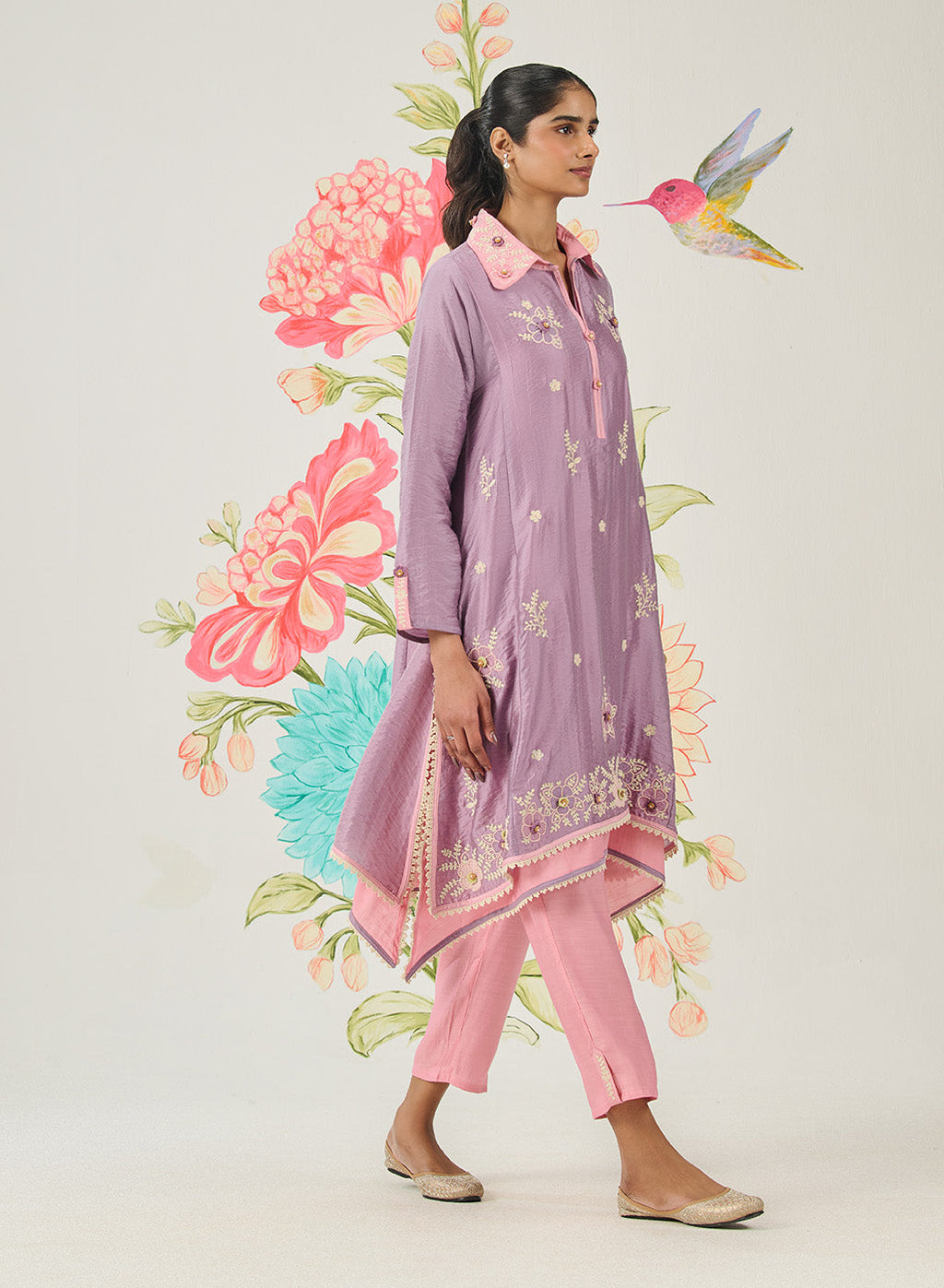 Vaara Ishq Purple Embroidered A-line Kurta Set