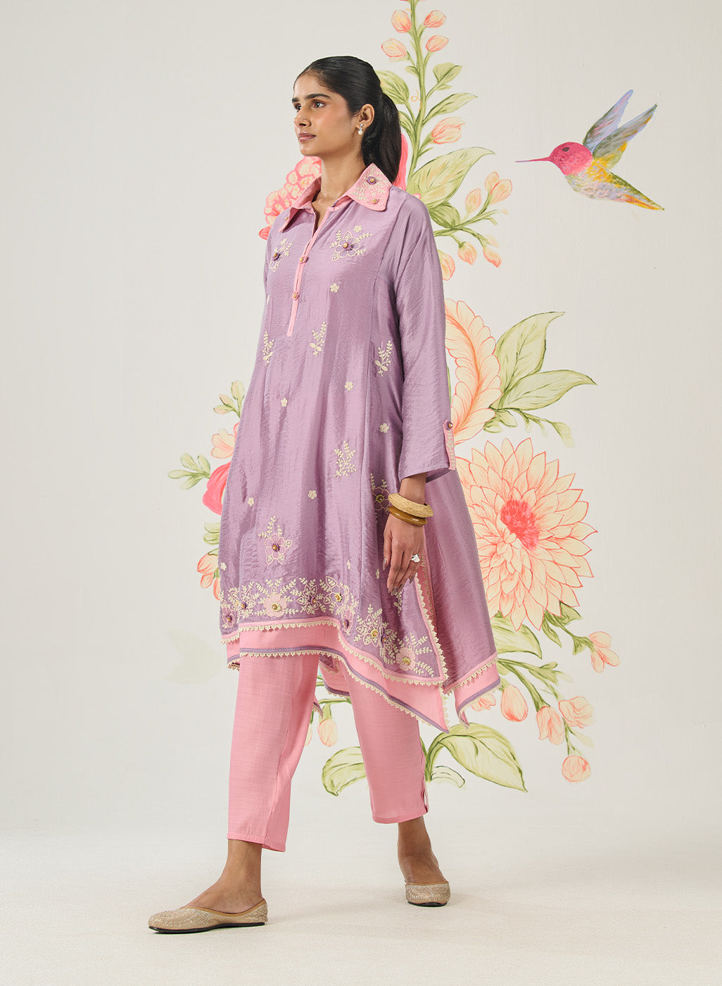 Vaara Ishq Purple Embroidered A-line Kurta Set