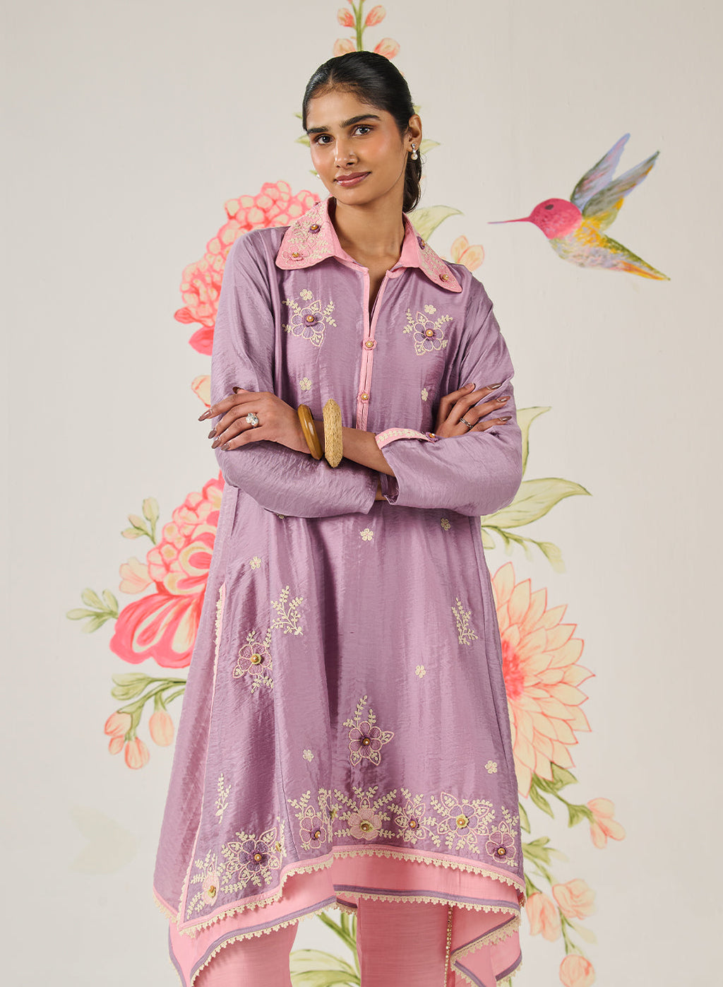 Vaara Ishq Purple Embroidered A-line Kurta Set