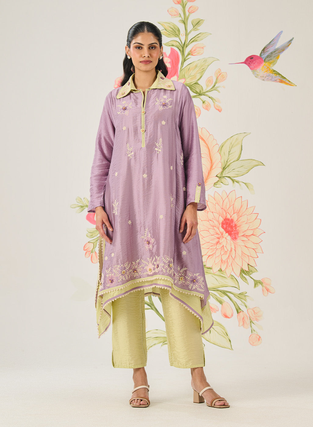 Vaara Ishq Lavender Embroidered A-line Kurta Set