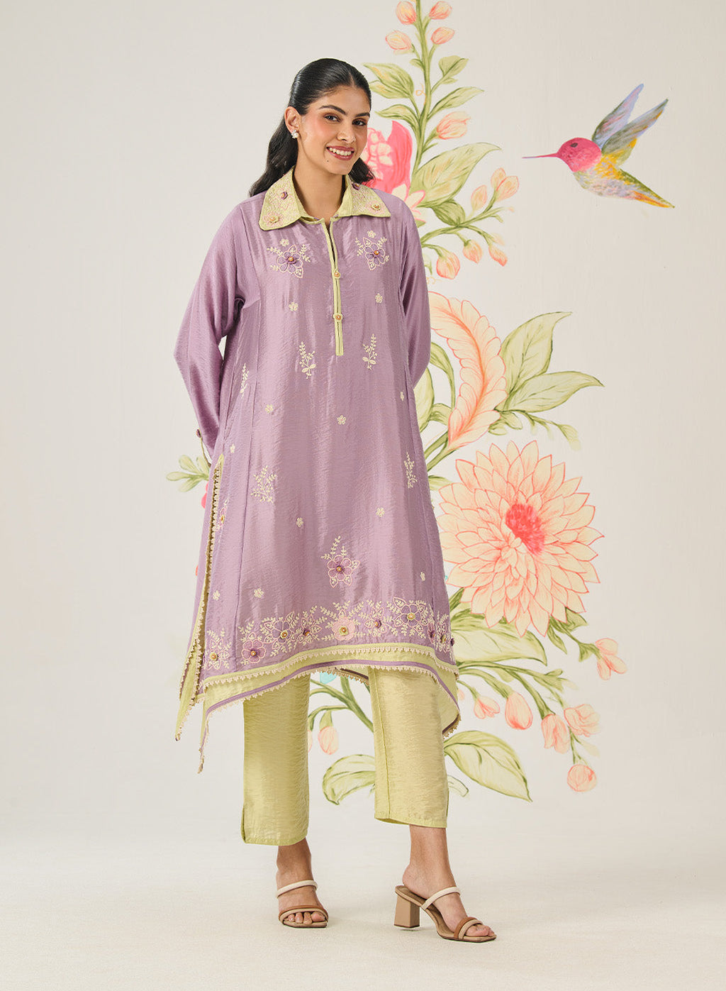 Vaara Ishq Lavender Embroidered A-line Kurta Set