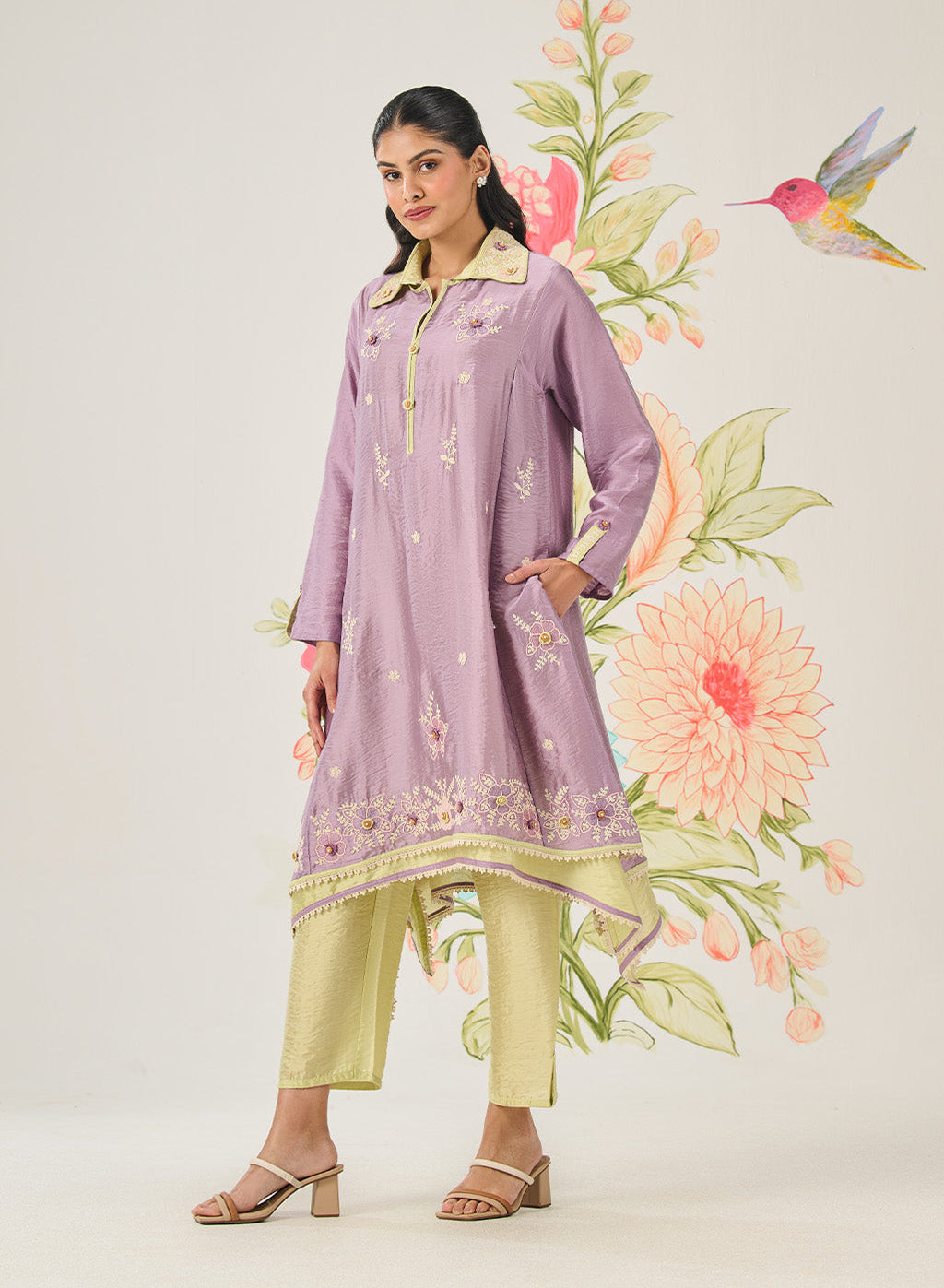 Vaara Ishq Lavender Embroidered A-line Kurta Set
