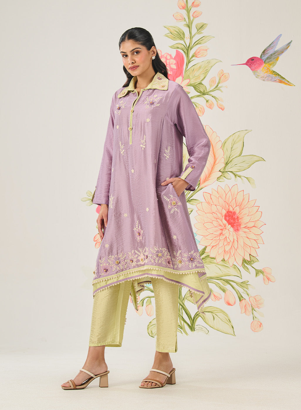 Vaara Ishq Lavender Embroidered A-line Kurta Set