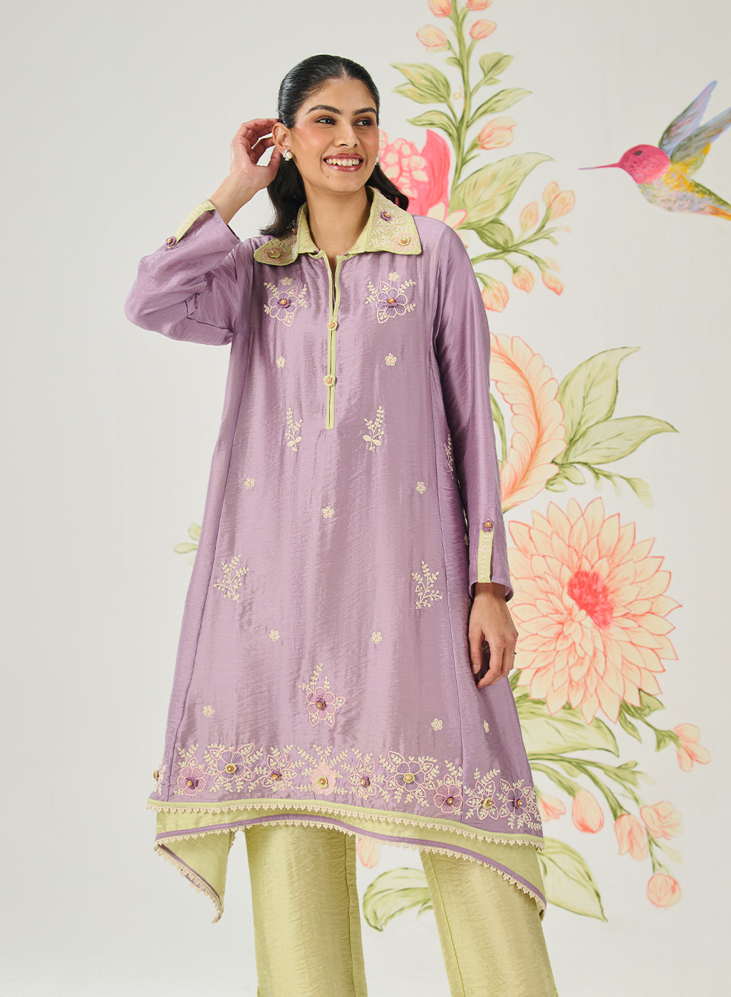 Vaara Ishq Lavender Embroidered A-line Kurta Set