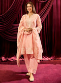 Baby Pink Embroidered Chanderi A-Line Suit Set