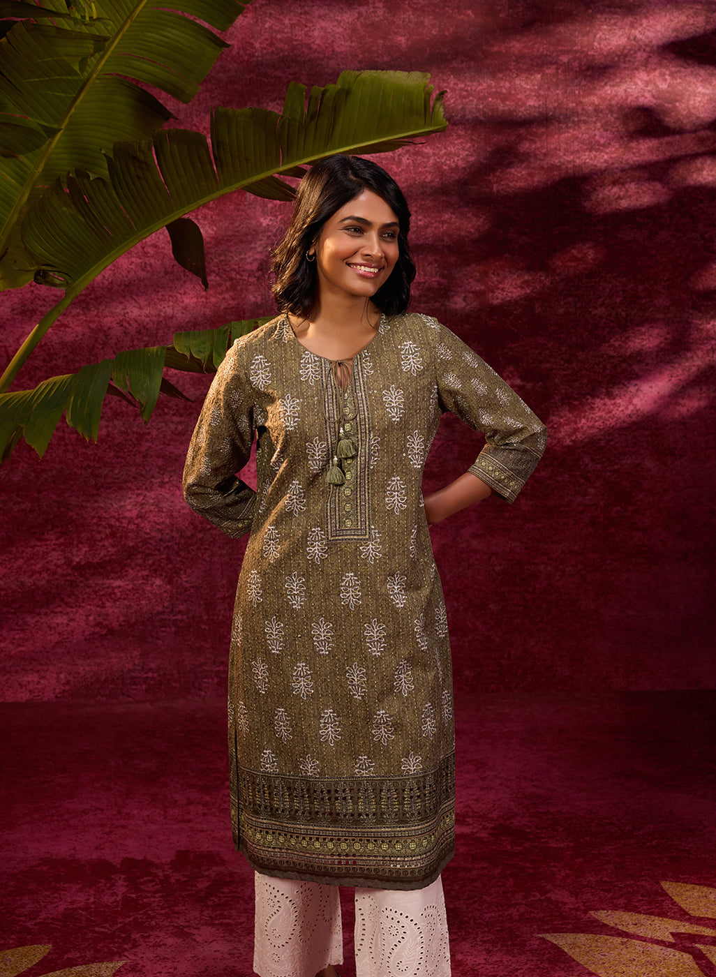 Afreen Olive Embroidered Cotton Designer Co-ord Set