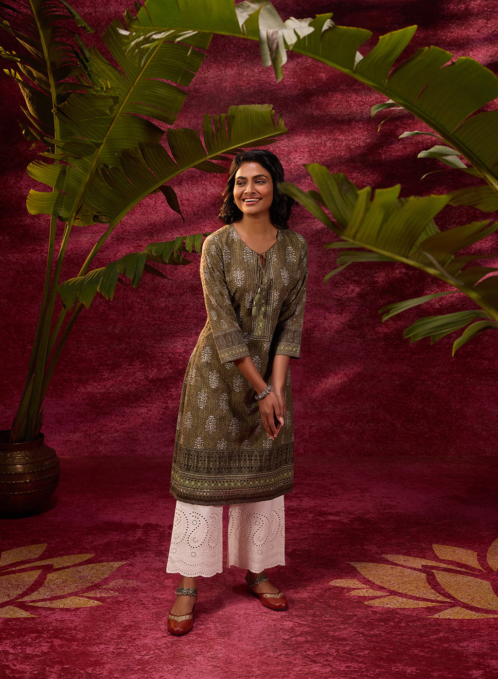 Afreen Olive Embroidered Cotton Designer Co-ord Set