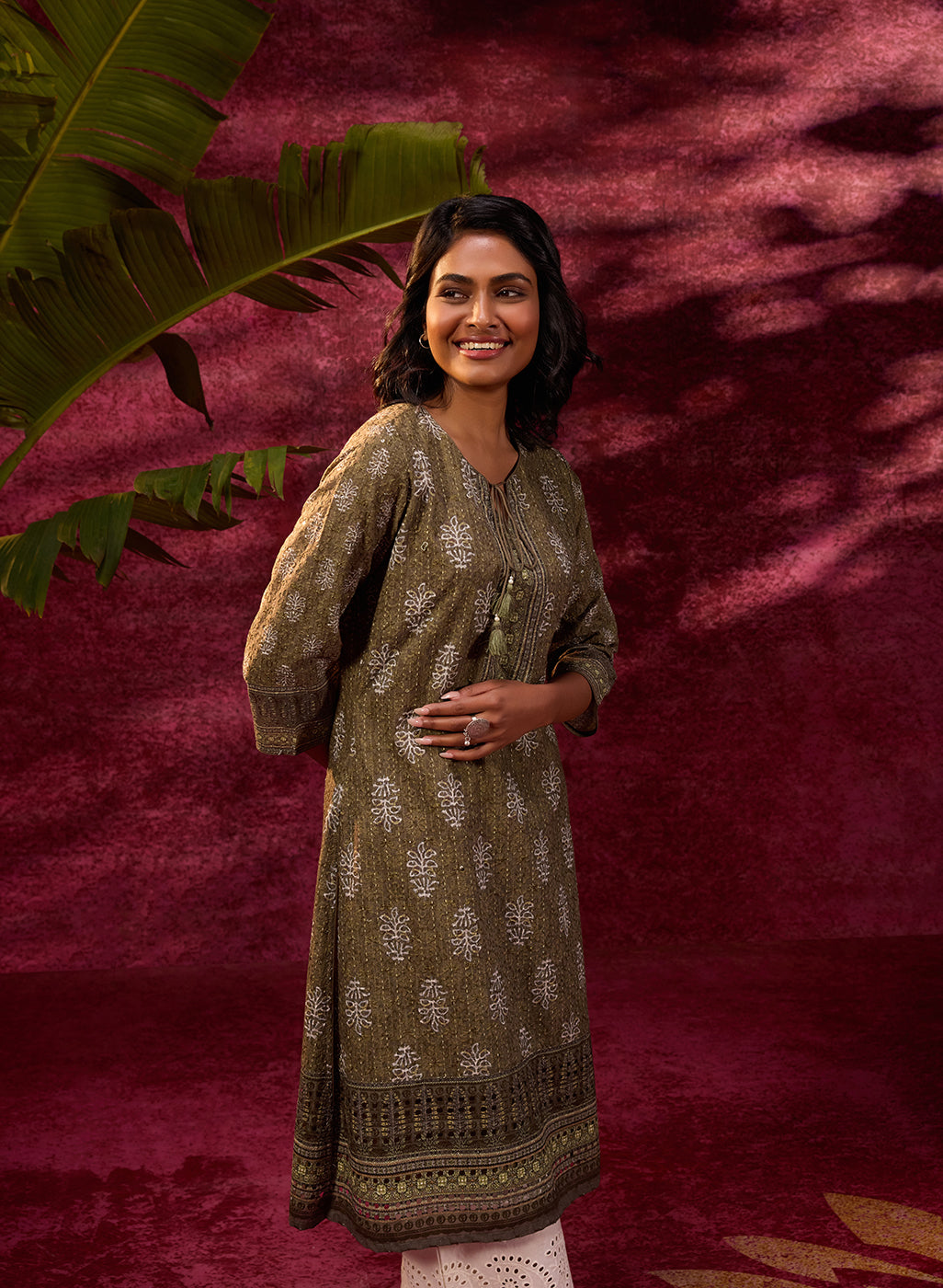 Afreen Olive Embroidered Cotton Designer Co-ord Set