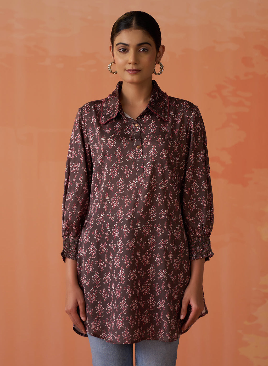 Saanjh Brown Printed Kurti for Women