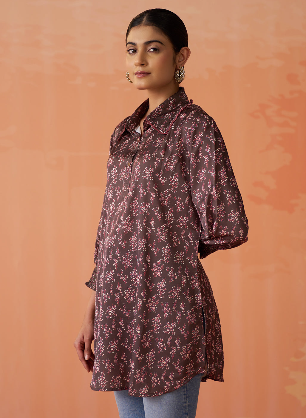 Saanjh Brown Printed Kurti for Women