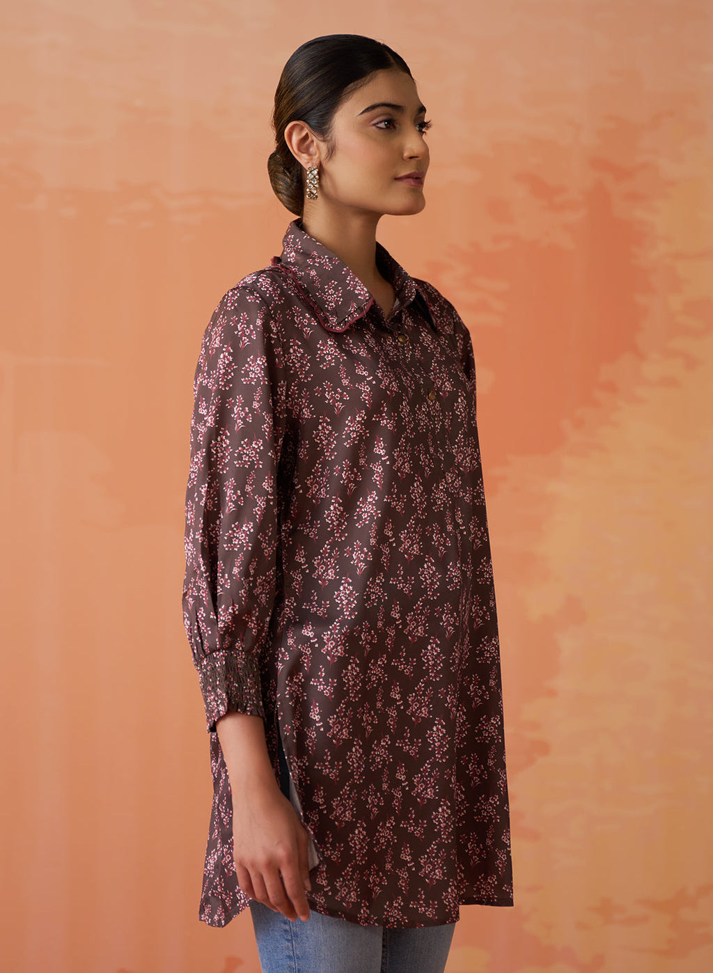 Saanjh Brown Printed Kurti for Women