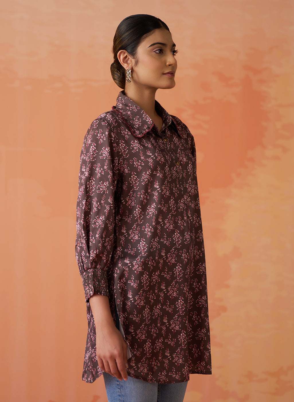 Saanjh Brown Printed Kurti for Women