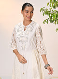 Inaara Ivory Embroidered Raschel Net Dress for Women