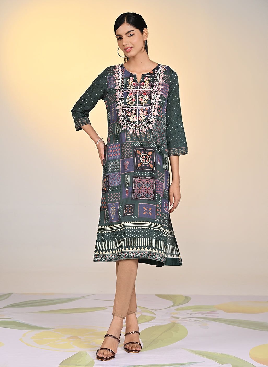Sultana Green Mirror Work Kurta for Women