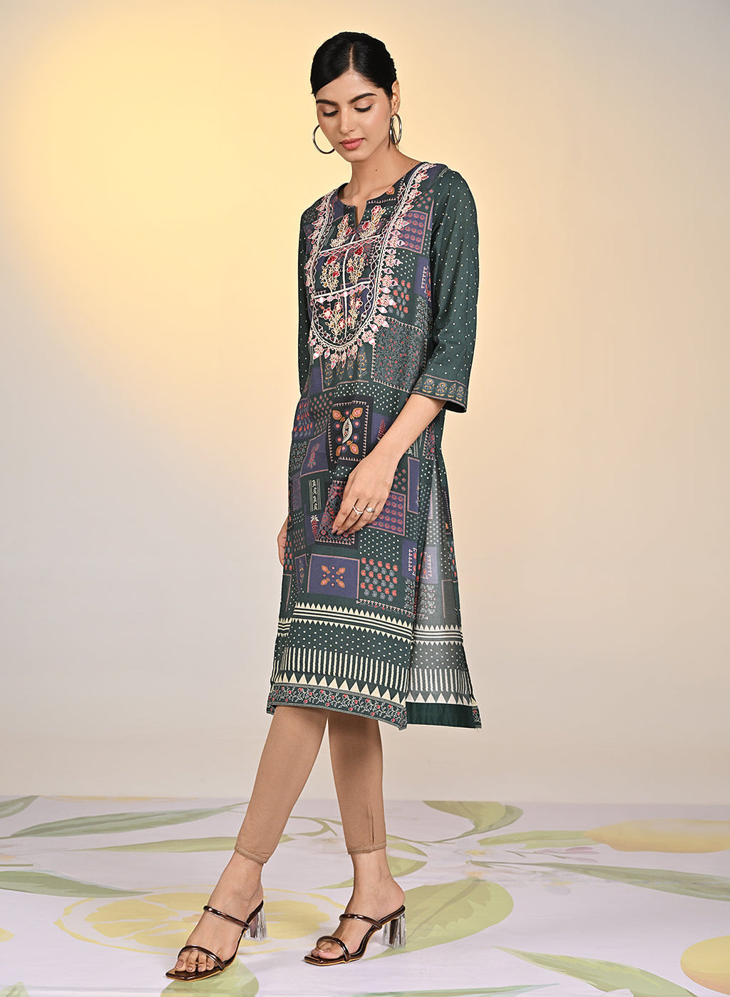 Sultana Green Mirror Work Kurta for Women