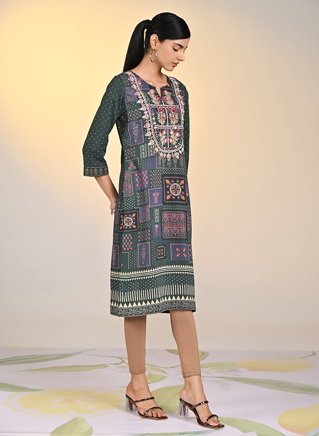 Sultana Green Mirror Work Kurta for Women