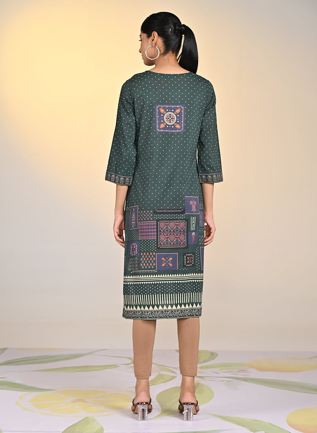 Sultana Green Mirror Work Kurta for Women