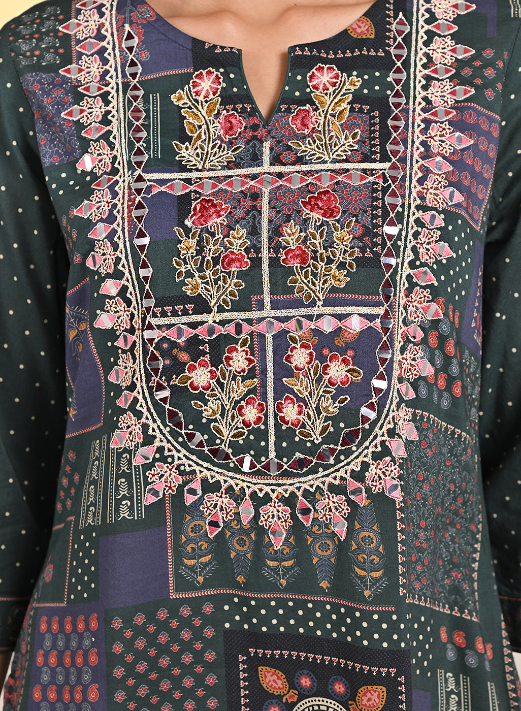 Sultana Green Mirror Work Kurta for Women
