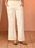 Haya Salmon Ivory Cotton Linen Classic Fit Pants for Women