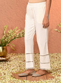 Ira White Embroidered Relaxed Fit Palazzo Pants for Women