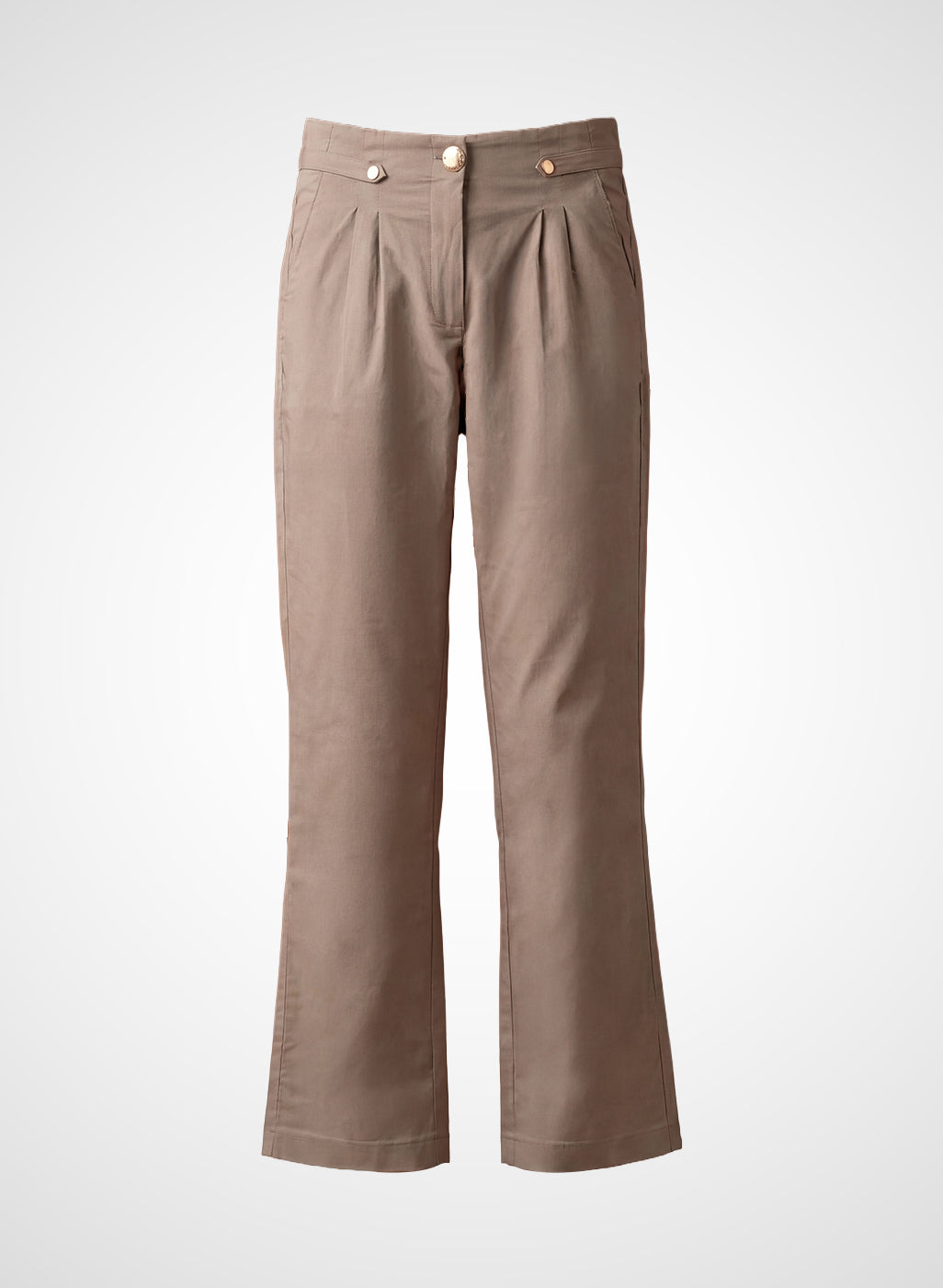 Beige Cotton Blend Regular Fit Pants