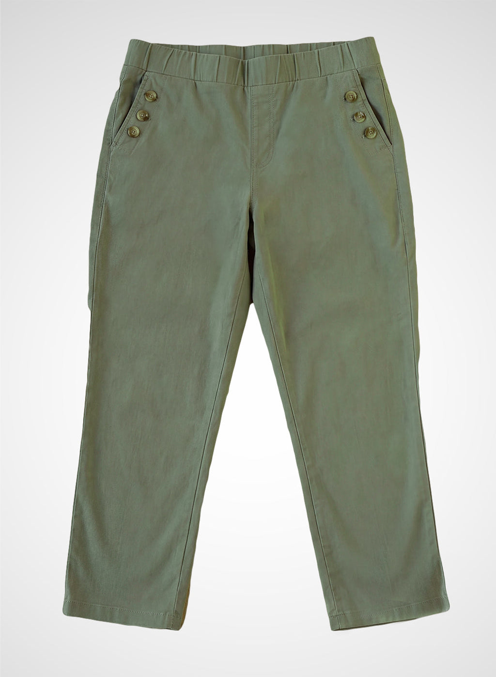 Green Cotton Blend Tapered Fit Capri