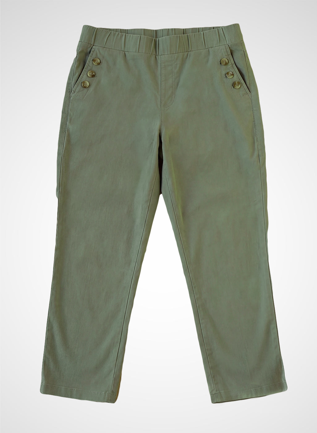 Green Cotton Blend Tapered Fit Capri