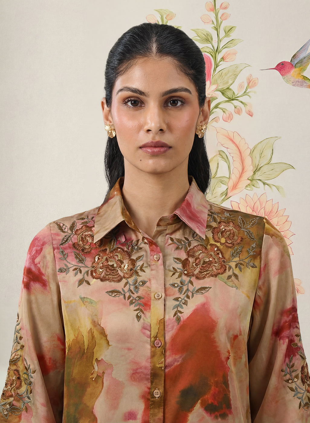 Liz Gold Printed Satin Shirt