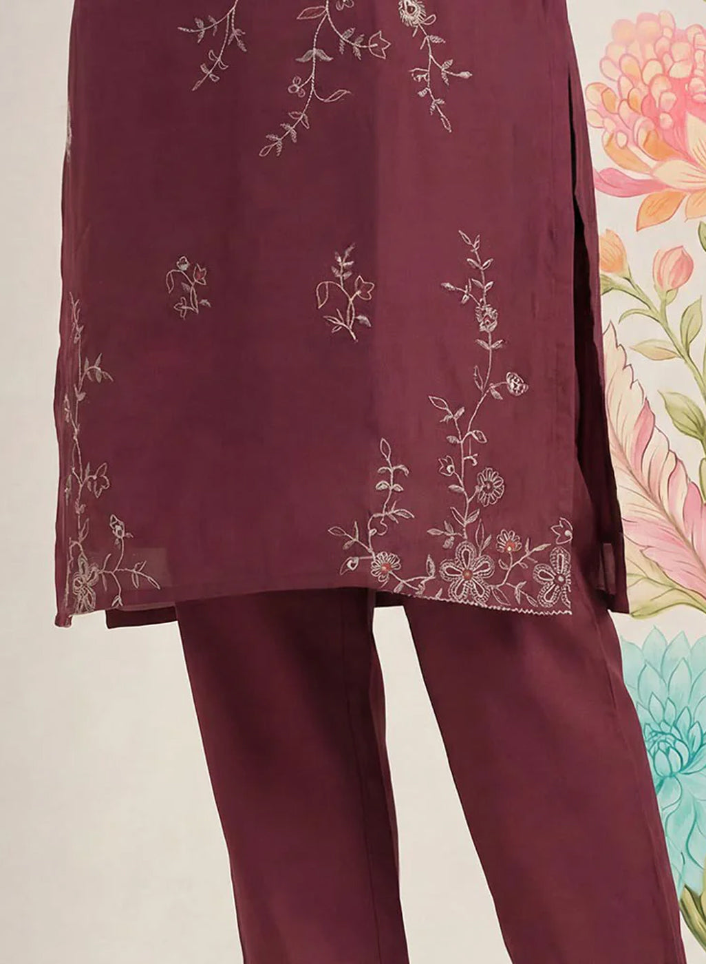 Jogan Maroon Embroidered Chanderi Kurta Set