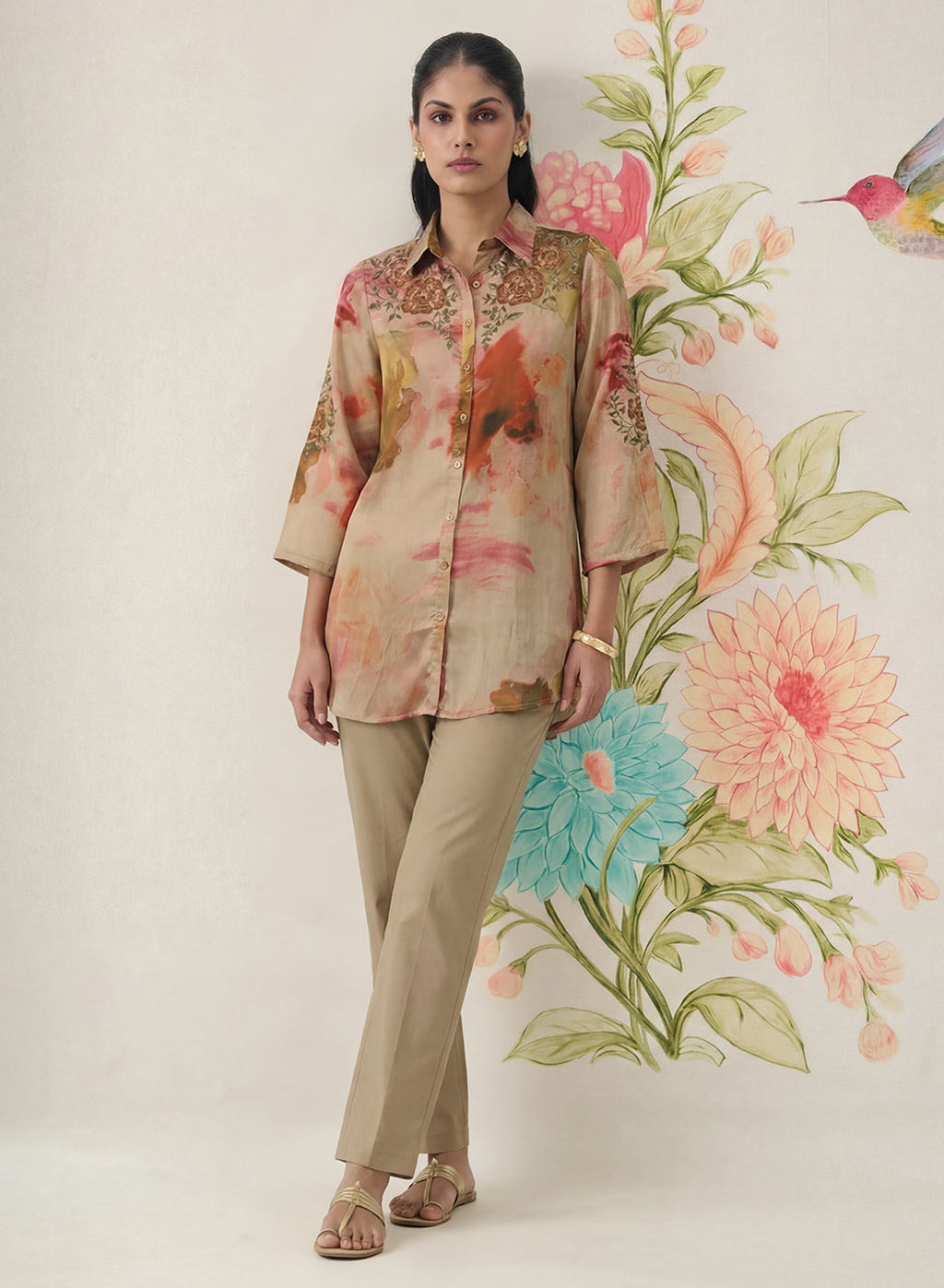 Liz Gold Printed Satin Shirt