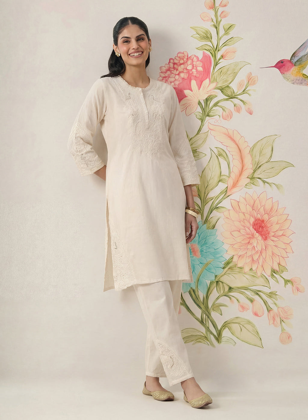Suroor Ivory Embroidered Chanderi Kurta Set