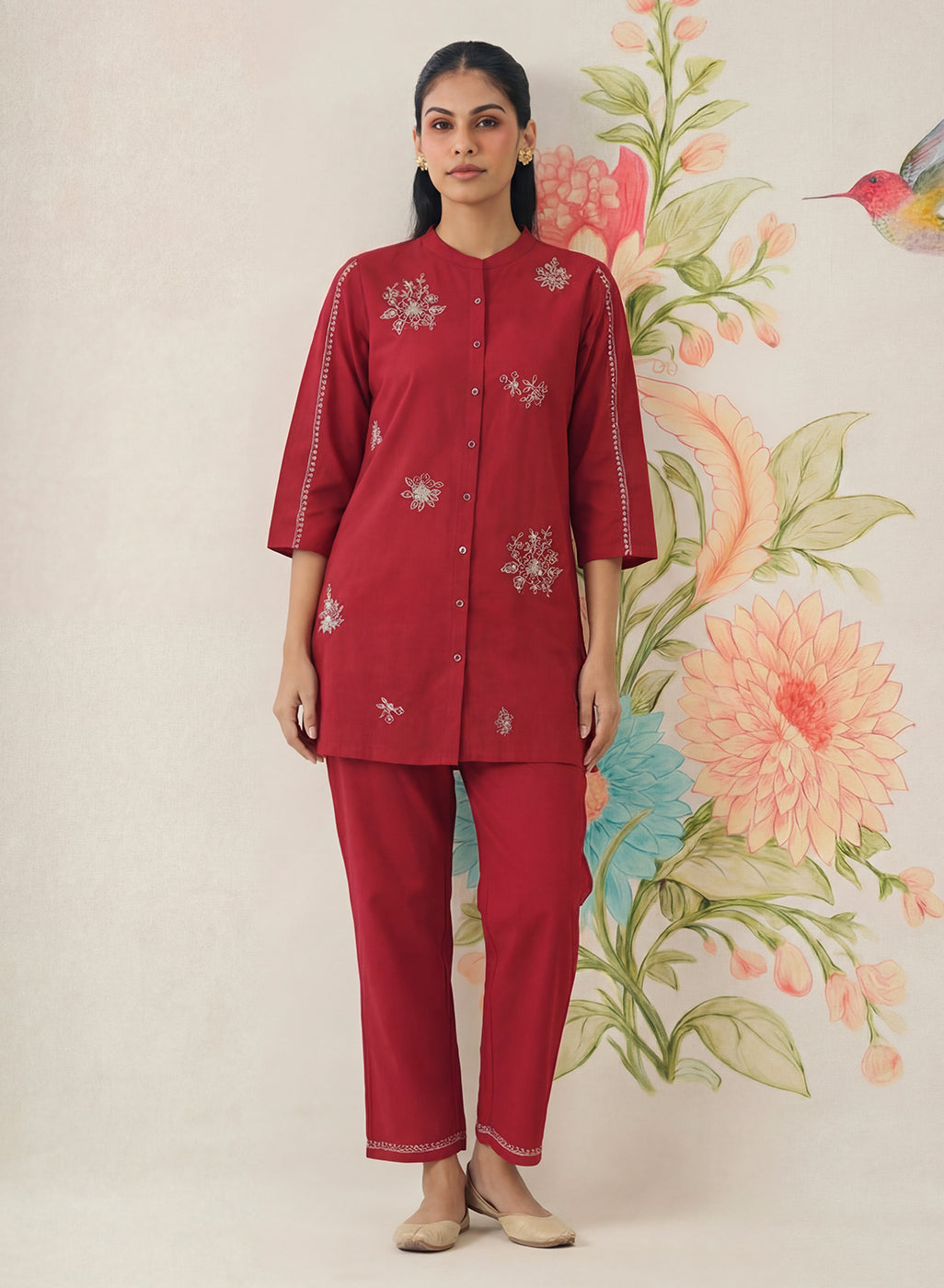 Chavi Red Embroidered Co-ord Set