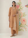 Afsana Mustard Cotton Bend Embroidered A-line Suit Set with Dupatta