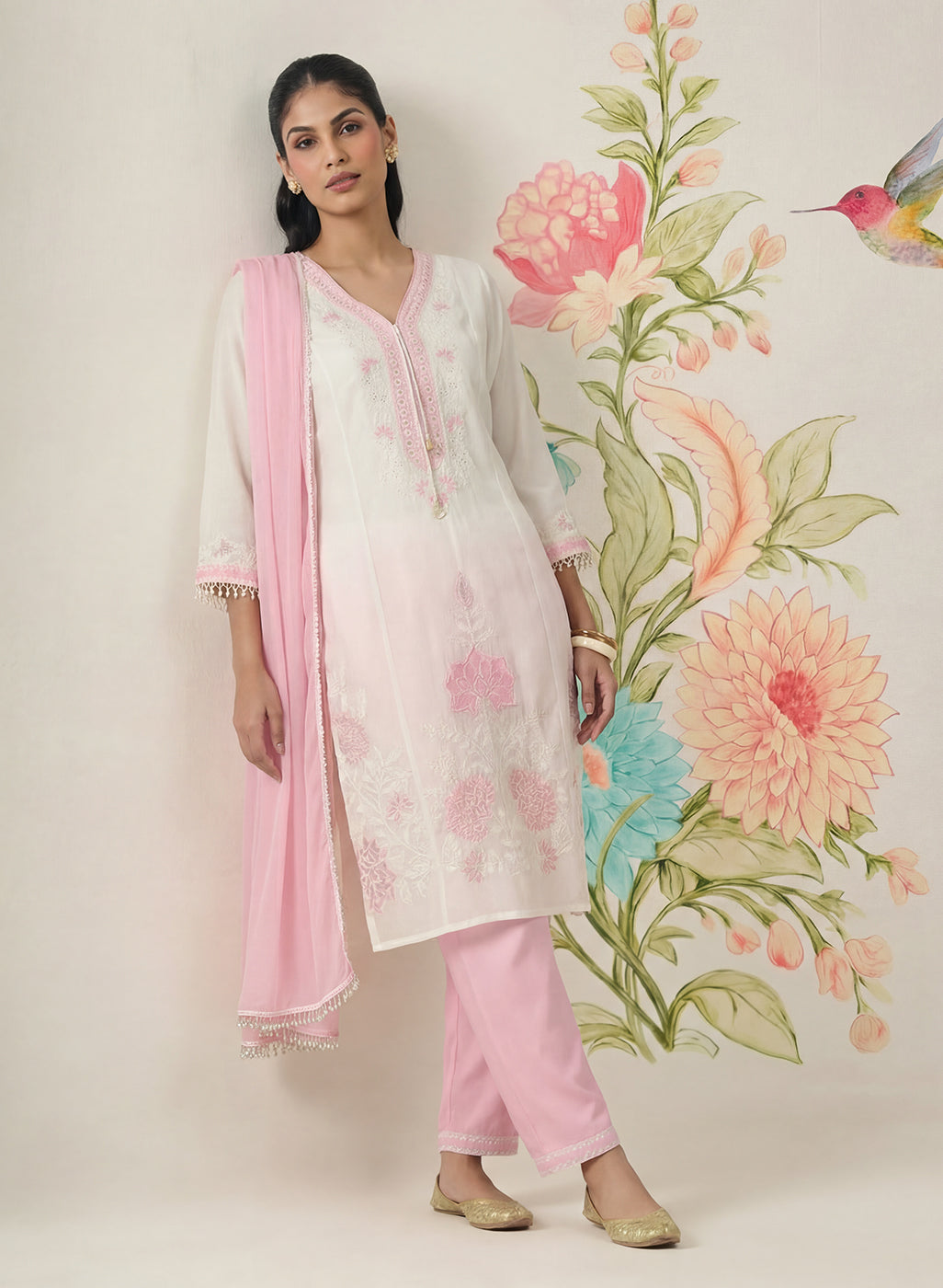 Mysaara Pink Embroidered Georgette Suit Set with Dupatta
