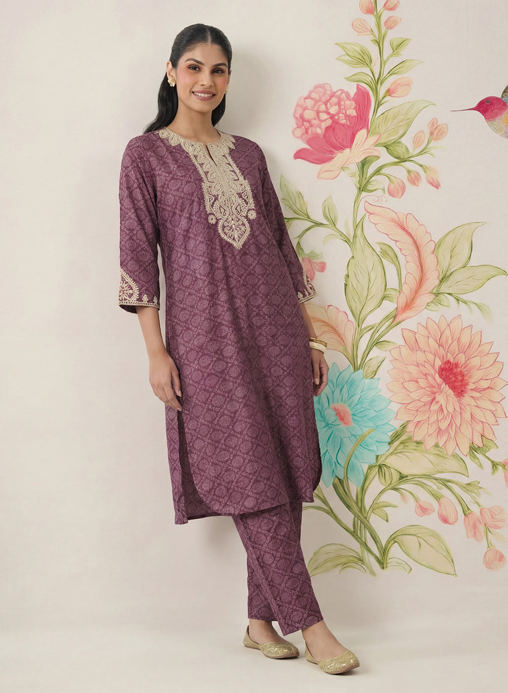 Pihu Purple Cotton Blend Printed Kurta set