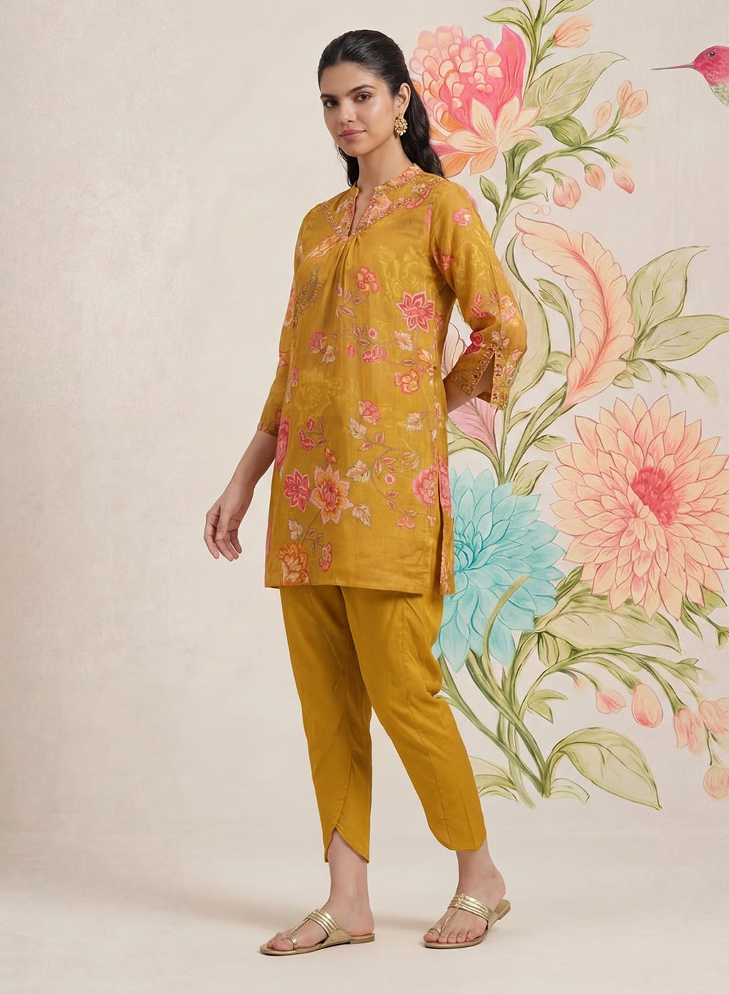 Chandrika Mustard Floral Printed Cotton Co-ord Set