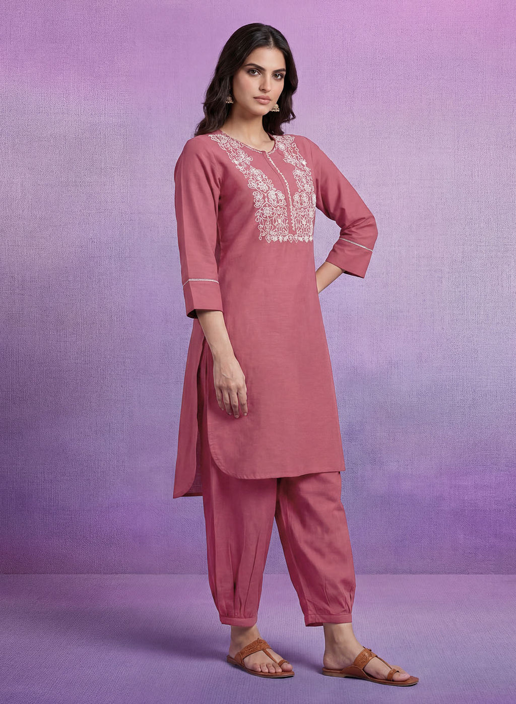 Coral Embroidered Straight Kurta Set