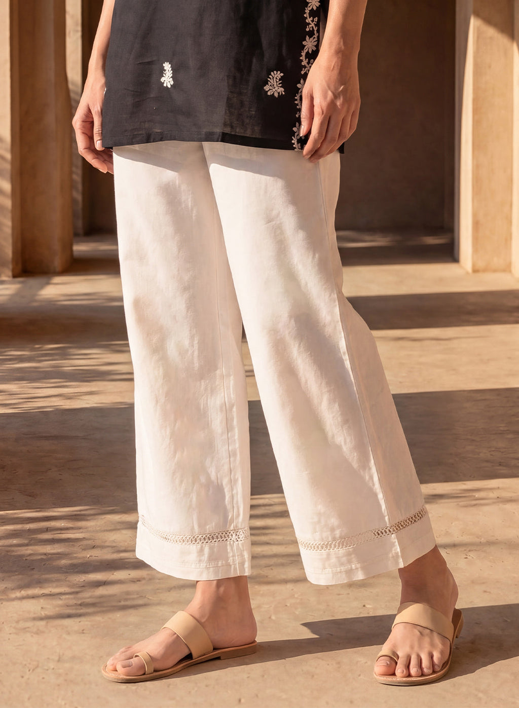 Ivory Linen Blend Daily Wear Palazzos