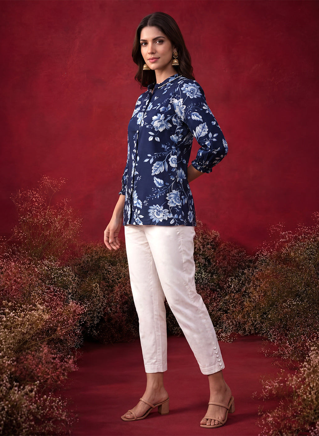 Navy All Over Printed Satin Shirt
