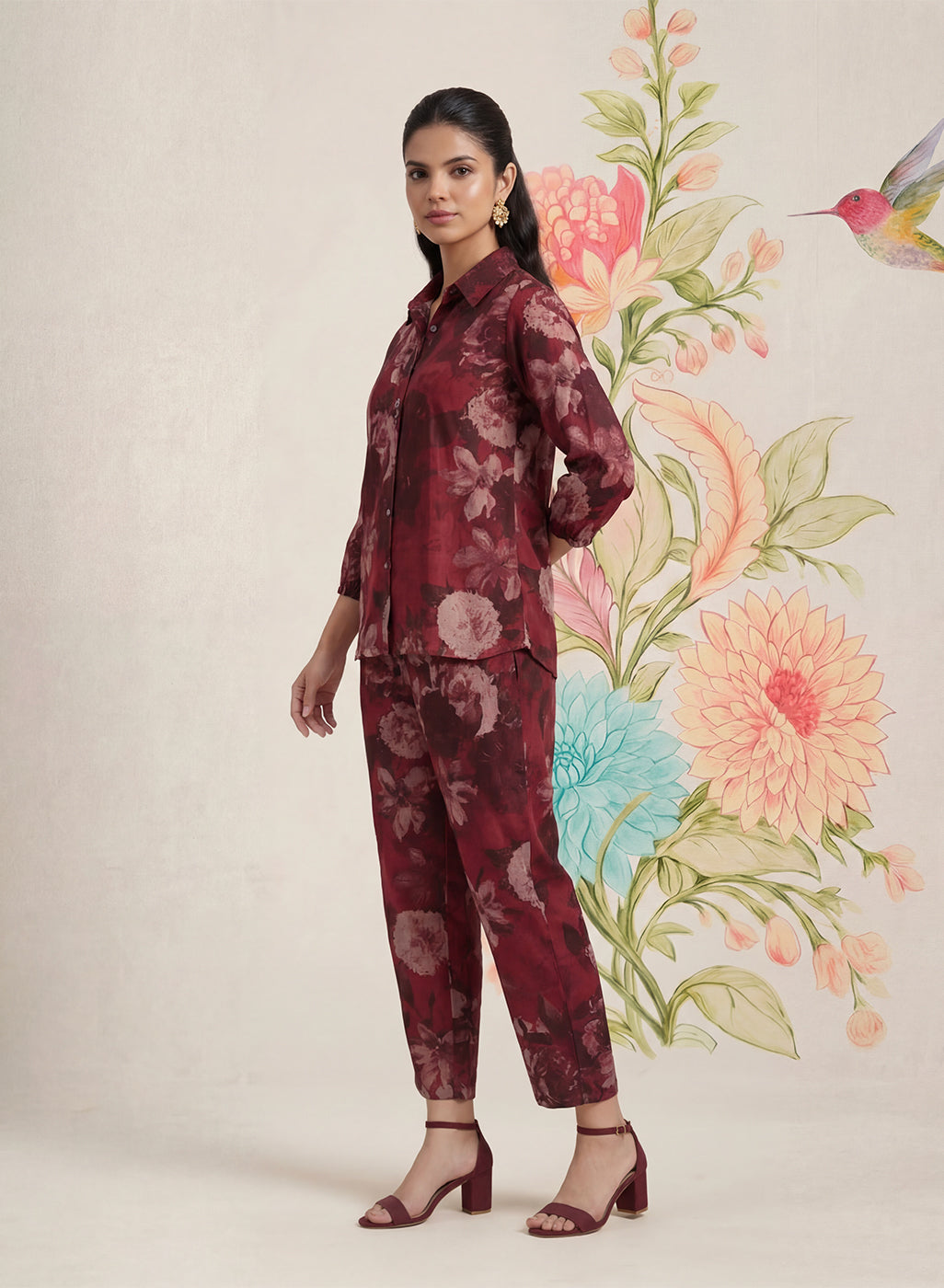 Hena Maroon Printed Co-ord Set