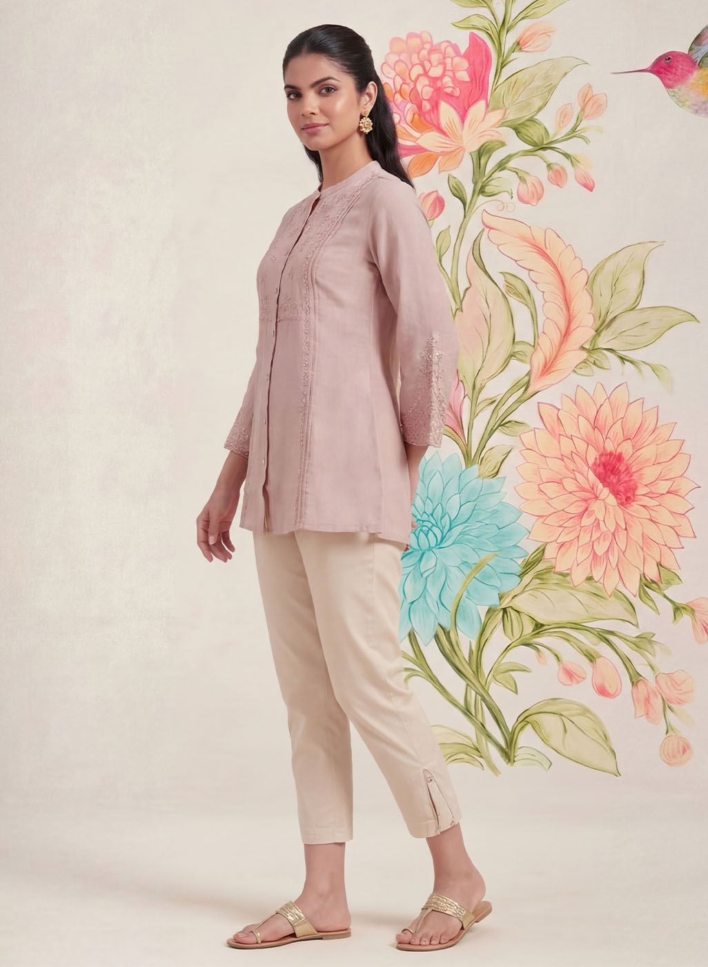 Tiri Baby Pink Monochrome Embroidered Shirt