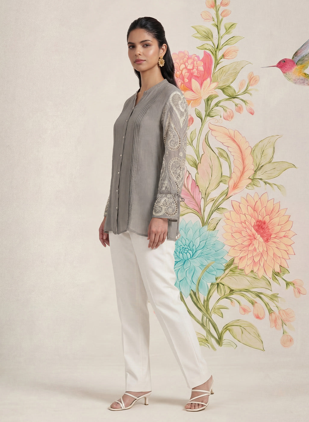 Taal Grey Embroidered Shirt