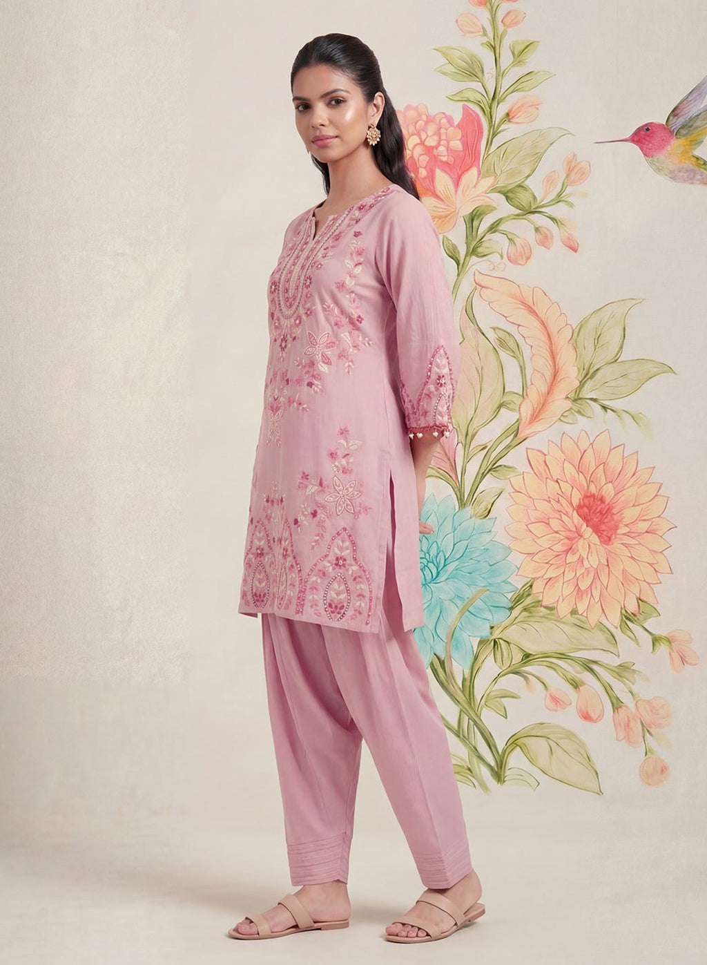 Amoli Light Pink Embroidered Kurta Set